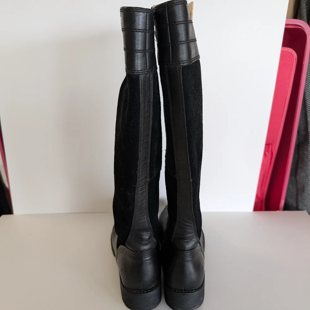 Timberland Black Suede Over the Knee Flate Boots With Side Zipper Size 7.5